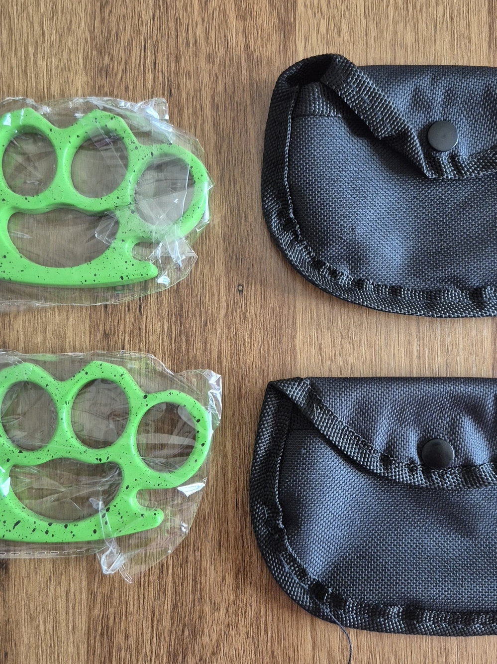 Sleek Green With Splashes Of Black Self-Defense Knuckle Set with Pouches
